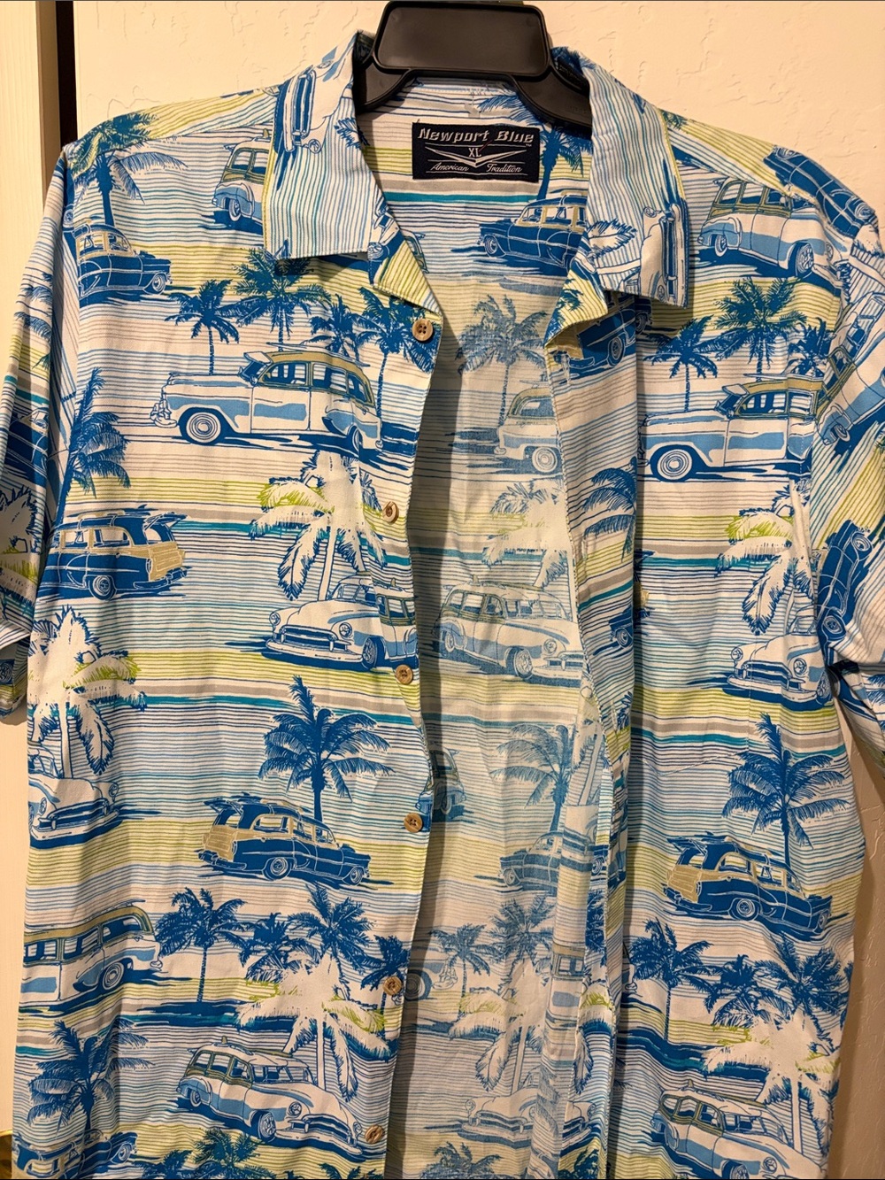 Newport Blue Men’s Short-Sleeve Button-Down Shirt in Blue and Yellow XL